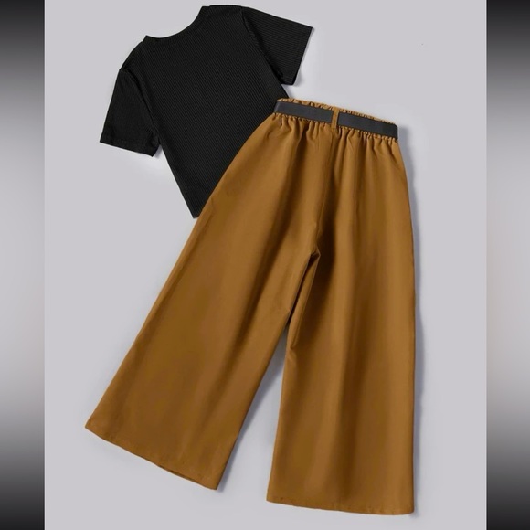 Girls Round Neck Top & Belted Wide Leg Pants Size 12/14 2 Pieces - Picture 2 of 5